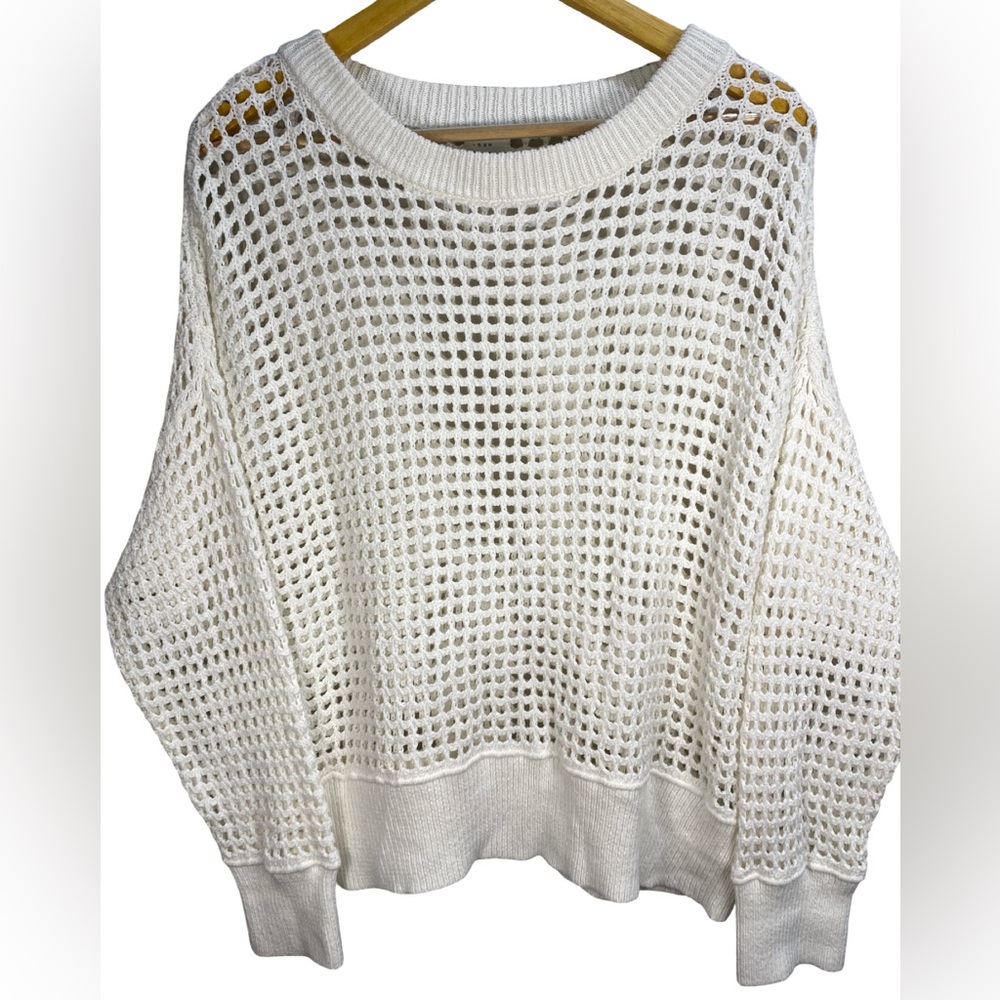 A New Day White Open-Knit Cotton Sweater | XXL | Semi-Sheer Vacation Costal‎